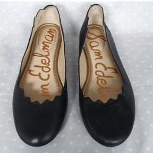 Sam Edelman Finnegan Black Leather Scallop Flats Women's 11M